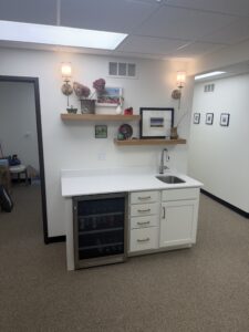 Office coffee bar and kitchenette remodel with custom built-ins