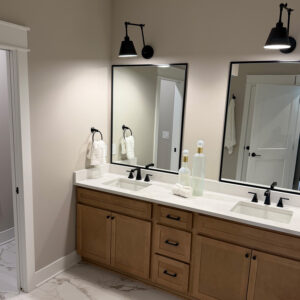 Custom bathroom remodel with double sink vanity